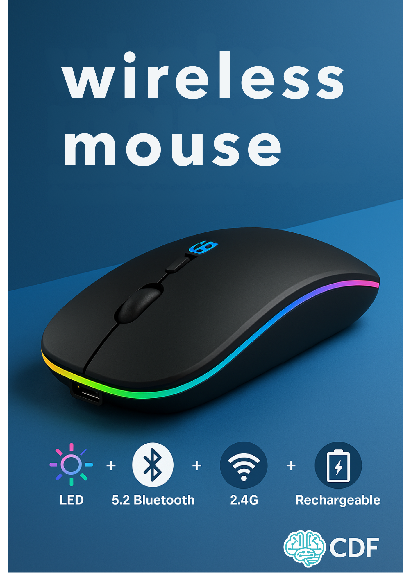 Wireless Mouse RGB Rechargeable Bluetooth LED Ergonomic Gamer