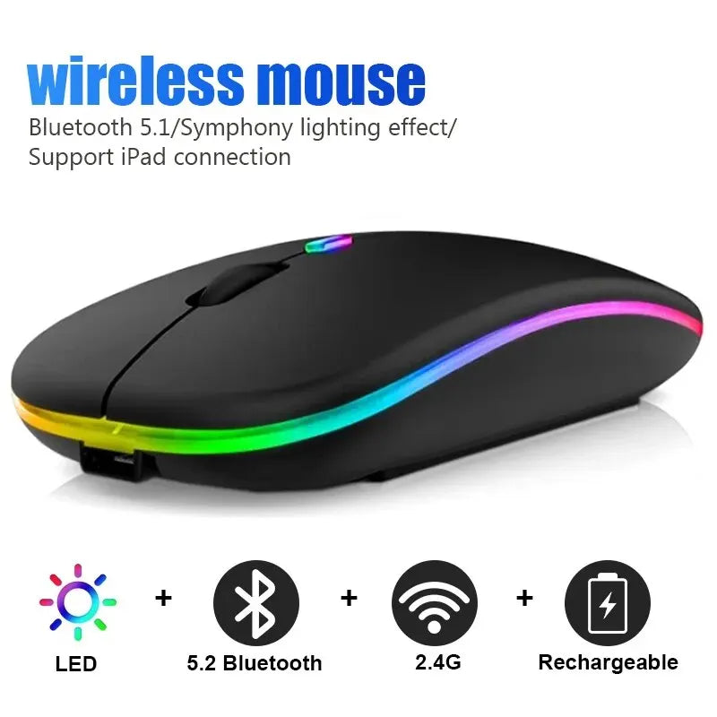 Wireless Mouse RGB Rechargeable Bluetooth LED Ergonomic Gamer