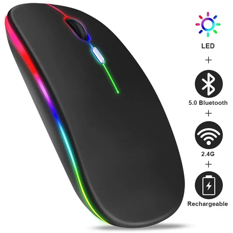 Wireless Mouse RGB Rechargeable Bluetooth LED Ergonomic Gamer