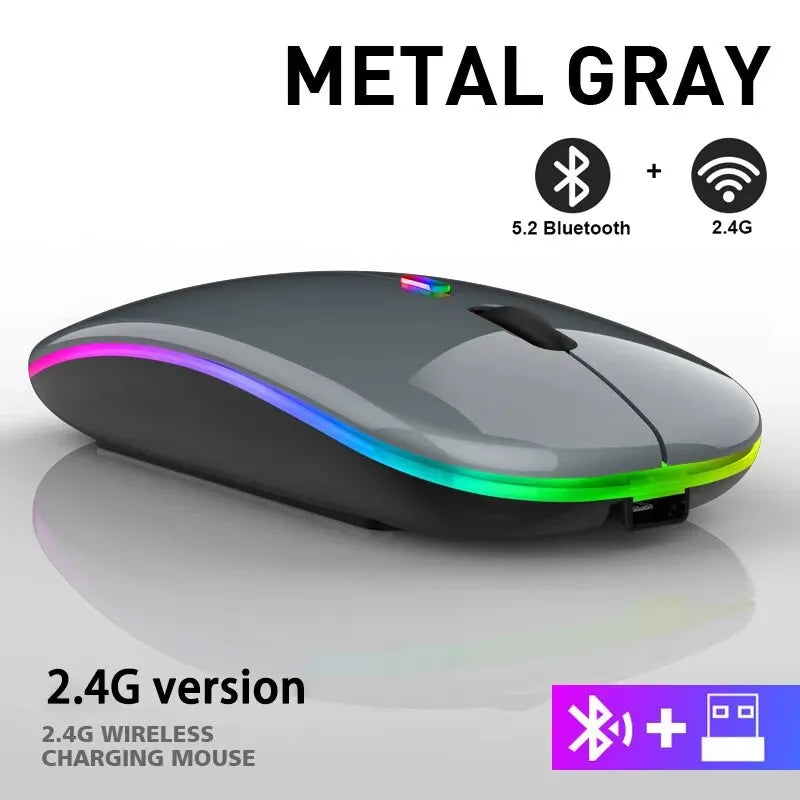 Wireless Mouse RGB Rechargeable Bluetooth LED Ergonomic Gamer