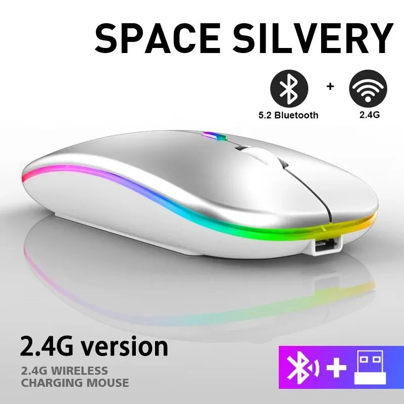 Wireless Mouse RGB Rechargeable Bluetooth LED Ergonomic Gamer