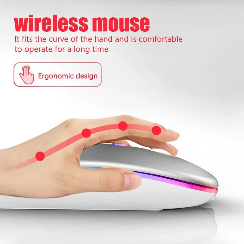 Wireless Mouse RGB Rechargeable Bluetooth LED Ergonomic Gamer