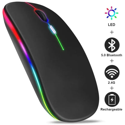Wireless Mouse RGB Rechargeable Bluetooth LED Ergonomic Gamer